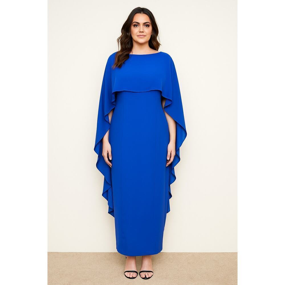 Tom and Linda Platt Chiffon Overlay Maxi Dress Royal Blue Women's Size M